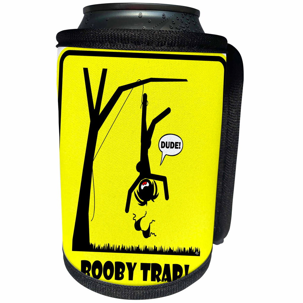 3dRose Mark Grace SCREAMNJENNY Wardrobe Malfunctions - WARDROBE MALFUNCTION booby trap yellow sign 2 - Can Cooler Bottle Wrap (cc_26698)