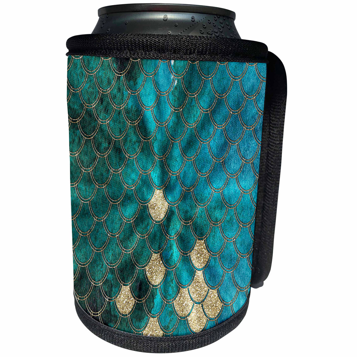3dRose Uta Naumann Faux Glitter Pattern - Sparkling Cyan Green Luxury Mermaid Scales Glitter Effect Art print - Can Cooler Bottle Wrap (cc_266983)