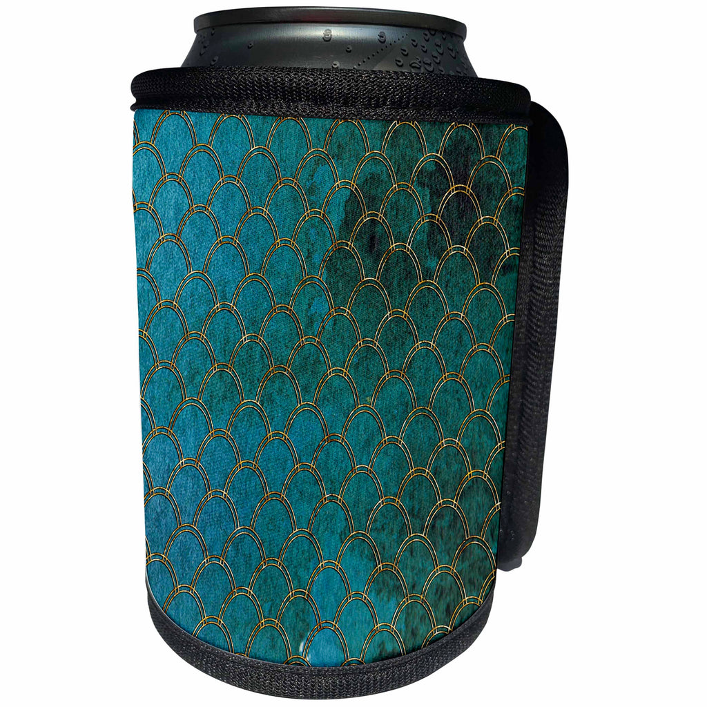 3dRose Uta Naumann Faux Glitter Pattern - Sparkling Cyan Green Luxury Mermaid Scales Glitter Effect Art print - Can Cooler Bottle Wrap (cc_266984)
