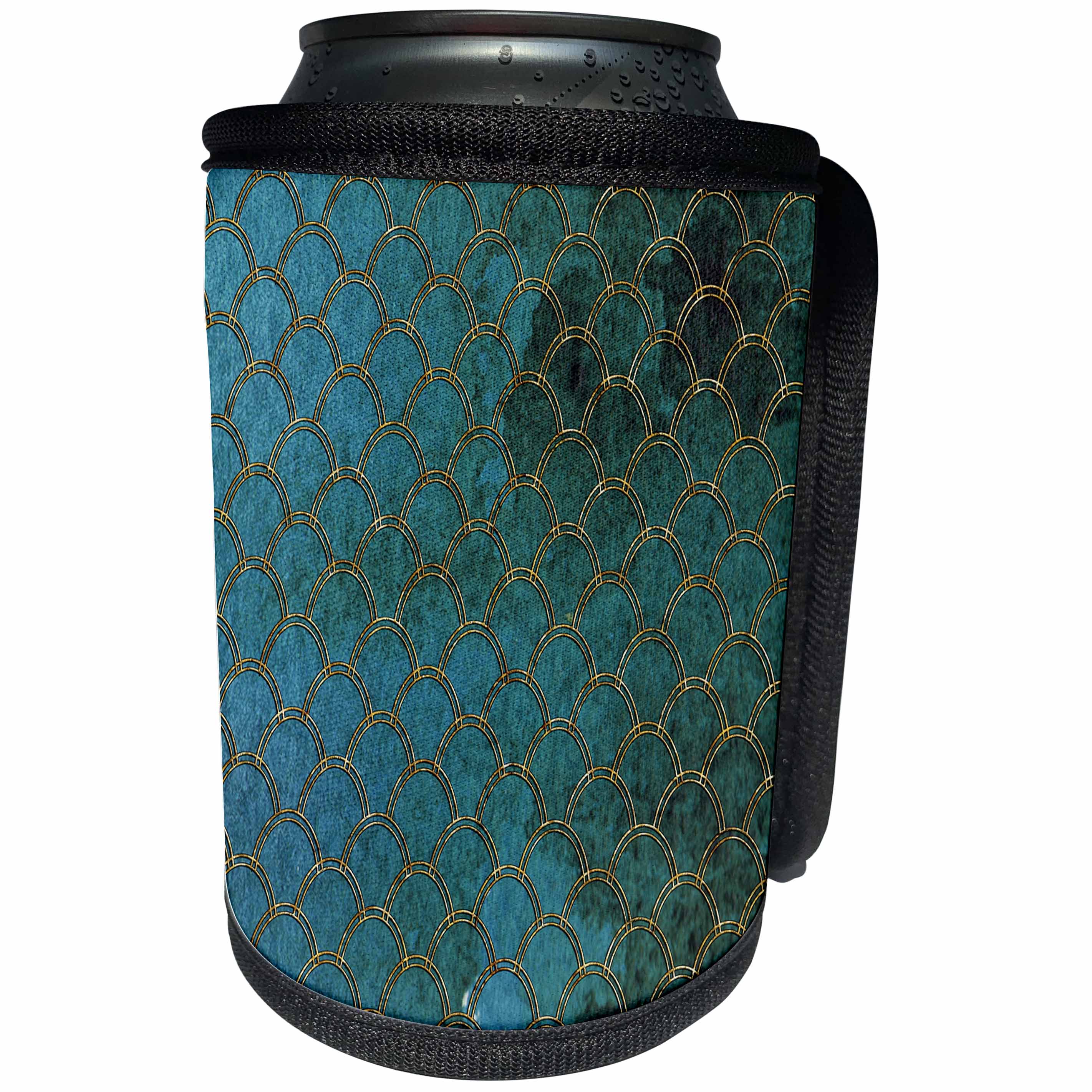 3dRose Uta Naumann Faux Glitter Pattern - Sparkling Cyan Green Luxury Mermaid Scales Glitter Effect Art print - Can Cooler Bottle Wrap (cc_266984)