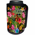 3dRose Uta Naumann Pattern - Aloha Hula Girl and Hibiscus and Palm Jungle Tropical Hawaii Pattern - Can Cooler Bottle Wrap (cc_266989)