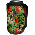 3dRose Uta Naumann Pattern - Aloha Colorful Hibiscus and Grungy Palm Jungle Tropical Hawaii Pattern - Can Cooler Bottle Wrap (cc_266990)