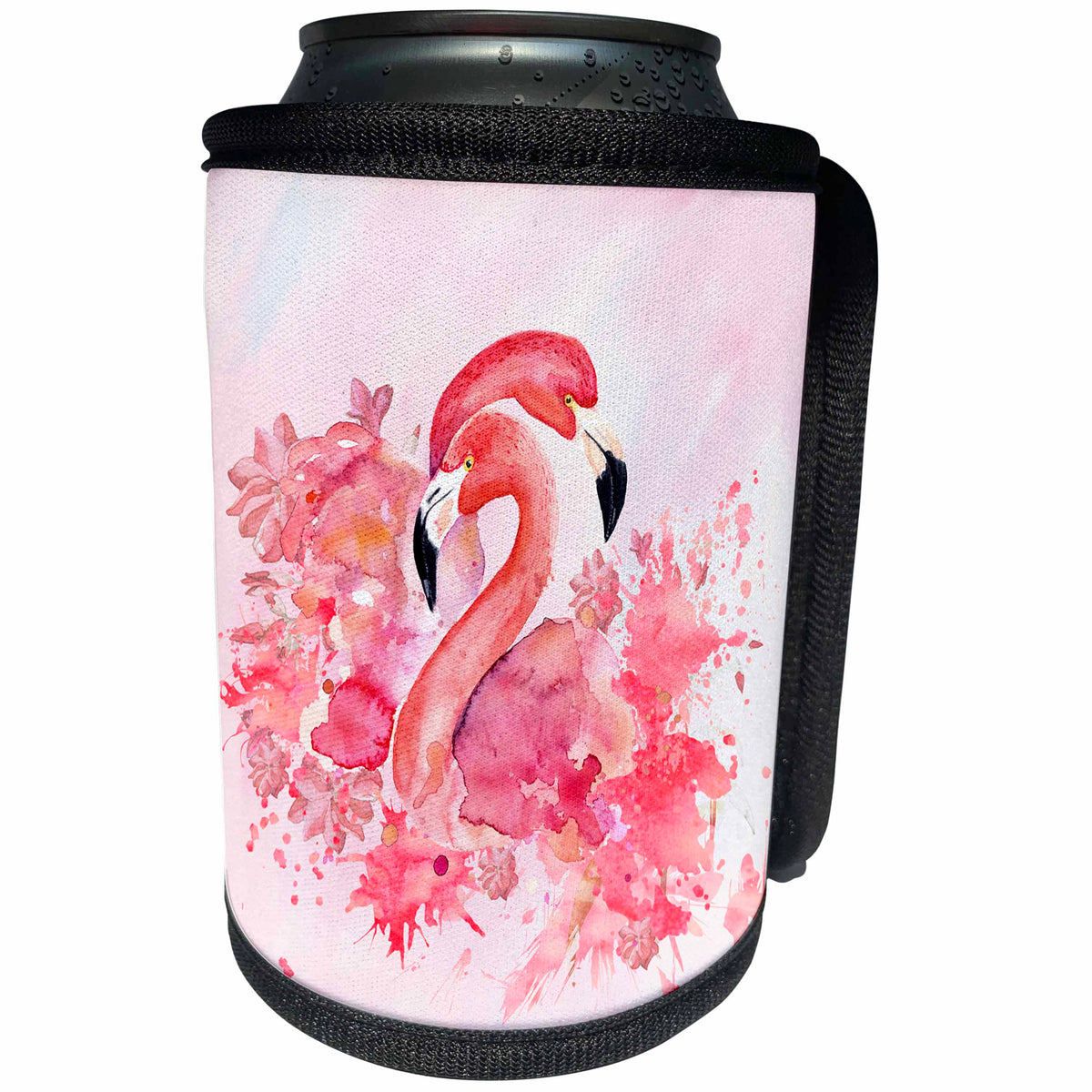 3dRose Uta Naumann Watercolor Illustration Animal - Two Beautiful Pink Flamingos Watercolor Anima Illustration - Can Cooler Bottle Wrap (cc_266992)