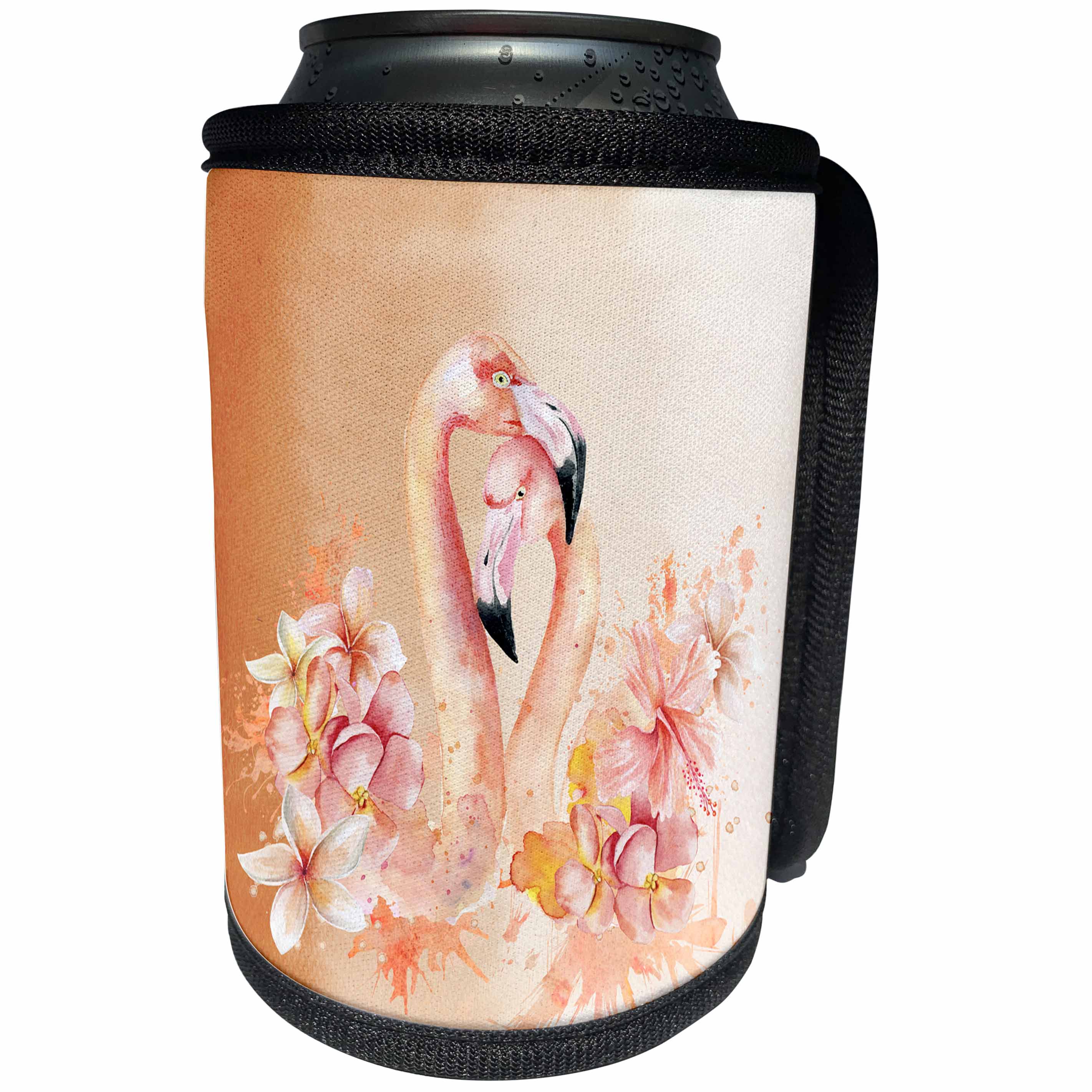 3dRose Uta Naumann Watercolor Illustration Animal - Two Beautiful Flamingos Orange Animal Watercolor Illustration - Can Cooler Bottle Wrap (cc_266993)