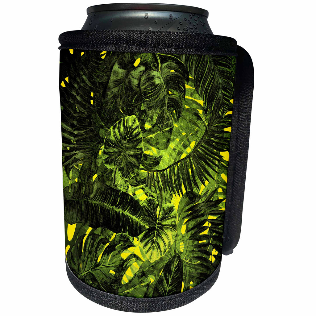 3dRose Uta Naumann Pattern - Aloha Tropical Foliage Palm Leaves Jungle Hawaii Pattern - Can Cooler Bottle Wrap (cc_266995)