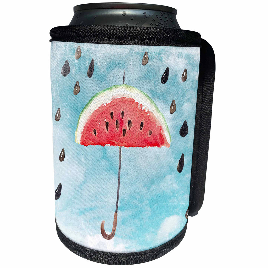 3dRose Uta Naumann Watercolor Illustration Flowers - Cute Summer Watermelon Umbrella Watercolor Illustration - Can Cooler Bottle Wrap (cc_266996)