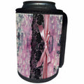 3dRose Uta Naumann Vintage Lace Collection - Black Floral Lace With Silk Ribbon On Pink Polka Dot Paper - Can Cooler Bottle Wrap (cc_267004)