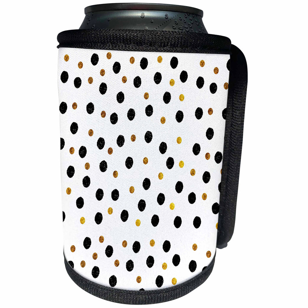 3dRose Uta Naumann Faux Glitter Pattern - Black and Gold Sparkle Shiny Glitter Polkadot Confetti Pattern - Can Cooler Bottle Wrap (cc_267014)