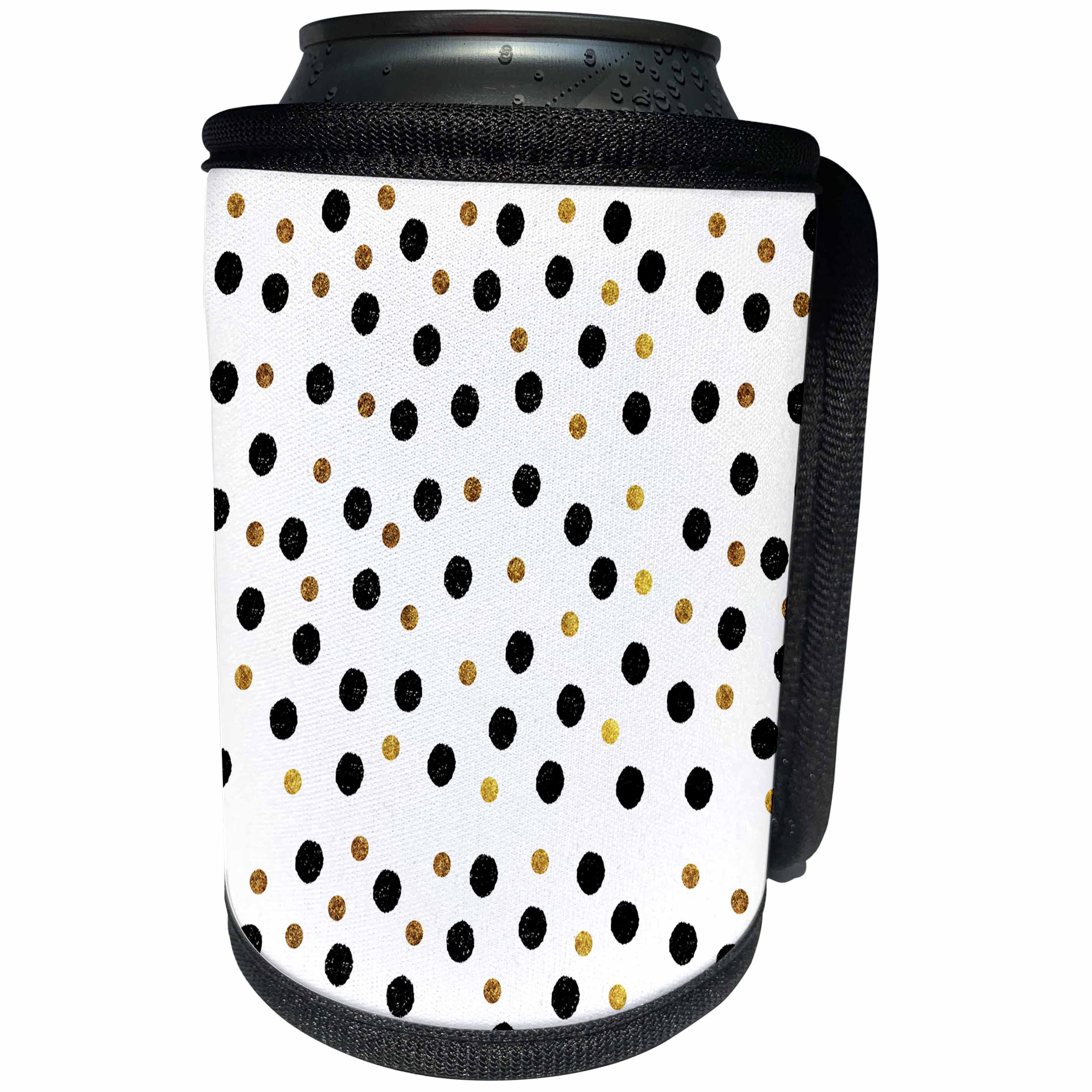 3dRose Uta Naumann Faux Glitter Pattern - Black and Gold Sparkle Shiny Glitter Polkadot Confetti Pattern - Can Cooler Bottle Wrap (cc_267014)