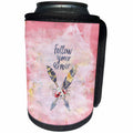 3dRose Uta Naumann Watercolor Illustration - Antlers Arrows and Typography Illustration on Pink-Follow your Arrow - Can Cooler Bottle Wrap (cc_267022)