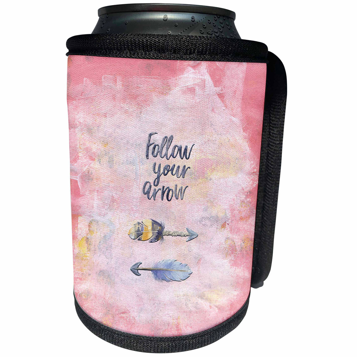 3dRose Uta Naumann Watercolor Illustration - Pink Antlers Arrows and Typography Illustration -Follow your Arrow - Can Cooler Bottle Wrap (cc_267023)
