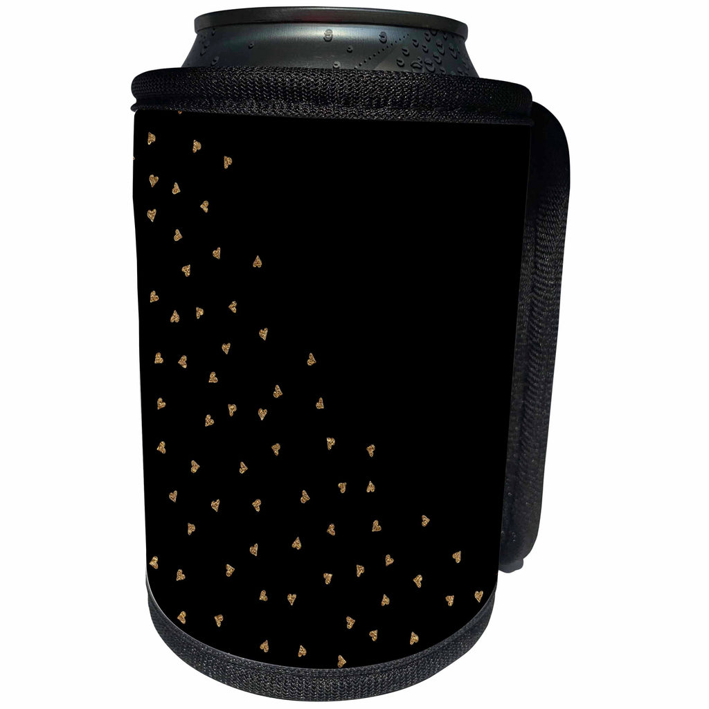 3dRose Uta Naumann Faux Glitter Pattern - Glitter Sparkle Gold Heart Pattern on Black - Can Cooler Bottle Wrap (cc_267029)