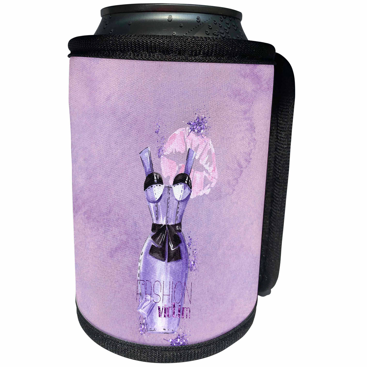 3dRose Uta Naumann Watercolor Illustration - Fashion Victim- Paris Luxury Purple Glittery Illustration - Can Cooler Bottle Wrap (cc_267030)
