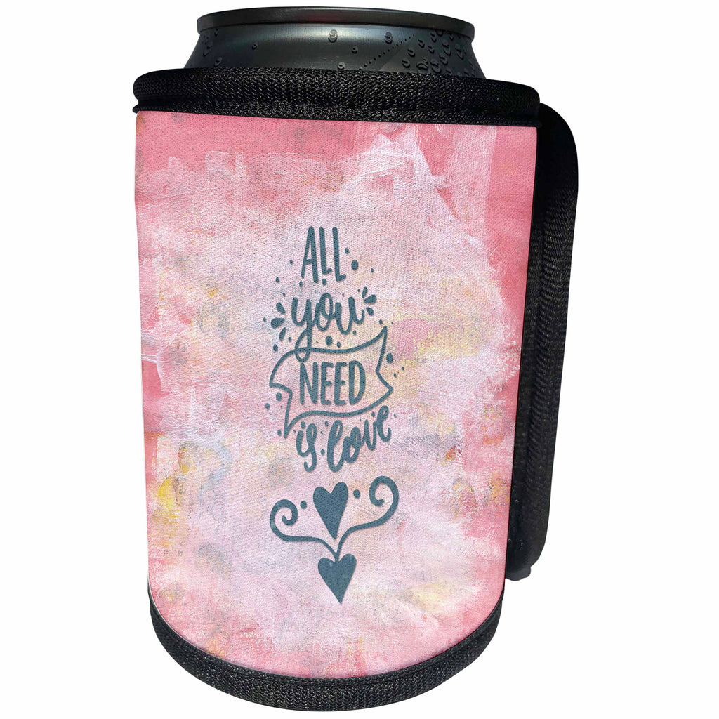 3dRose Uta Naumann Watercolor Illustration - Pink Girly Chic Typography Illustration on Pink-All You Need is Love - Can Cooler Bottle Wrap (cc_267032)