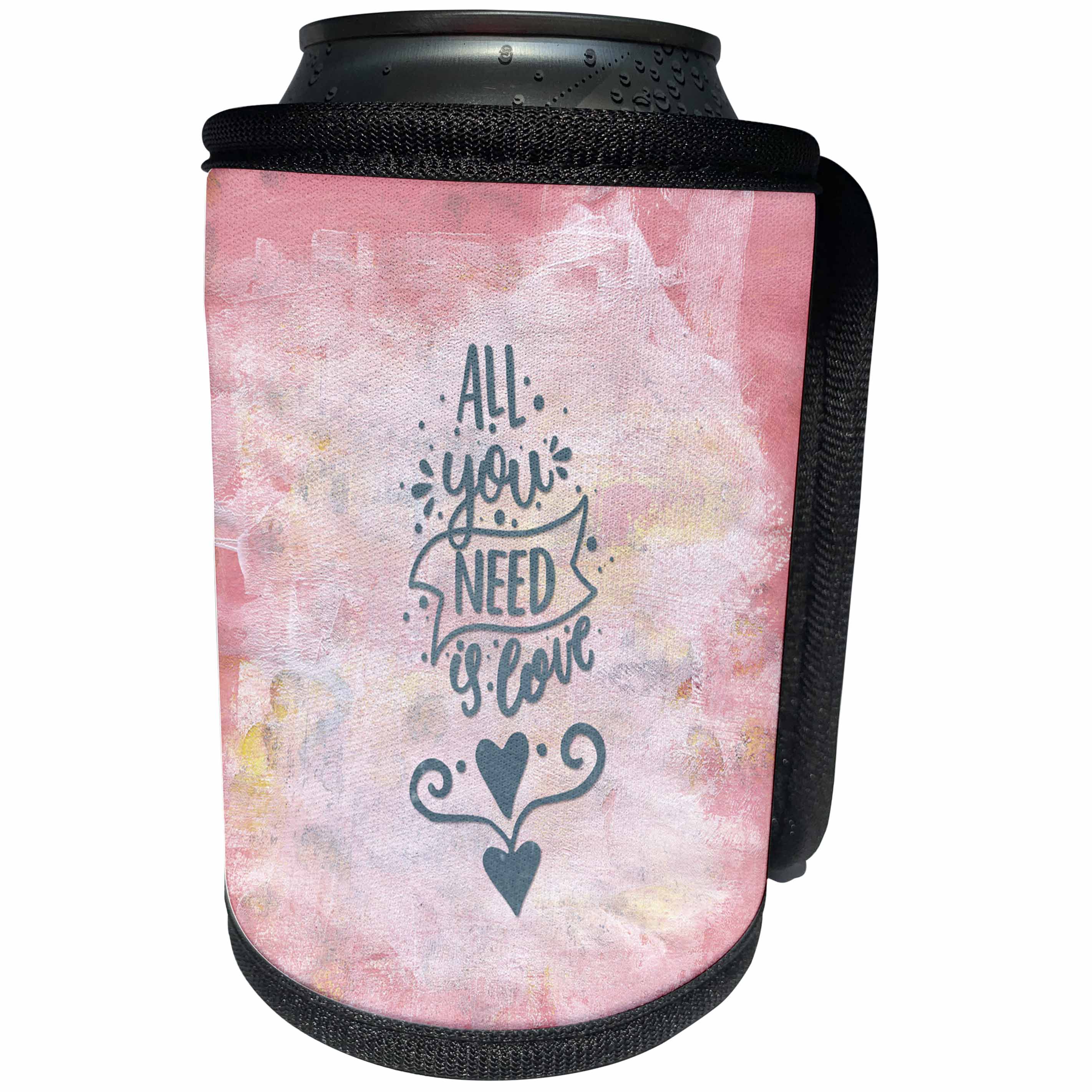 3dRose Uta Naumann Watercolor Illustration - Pink Girly Chic Typography Illustration on Pink-All You Need is Love - Can Cooler Bottle Wrap (cc_267032)