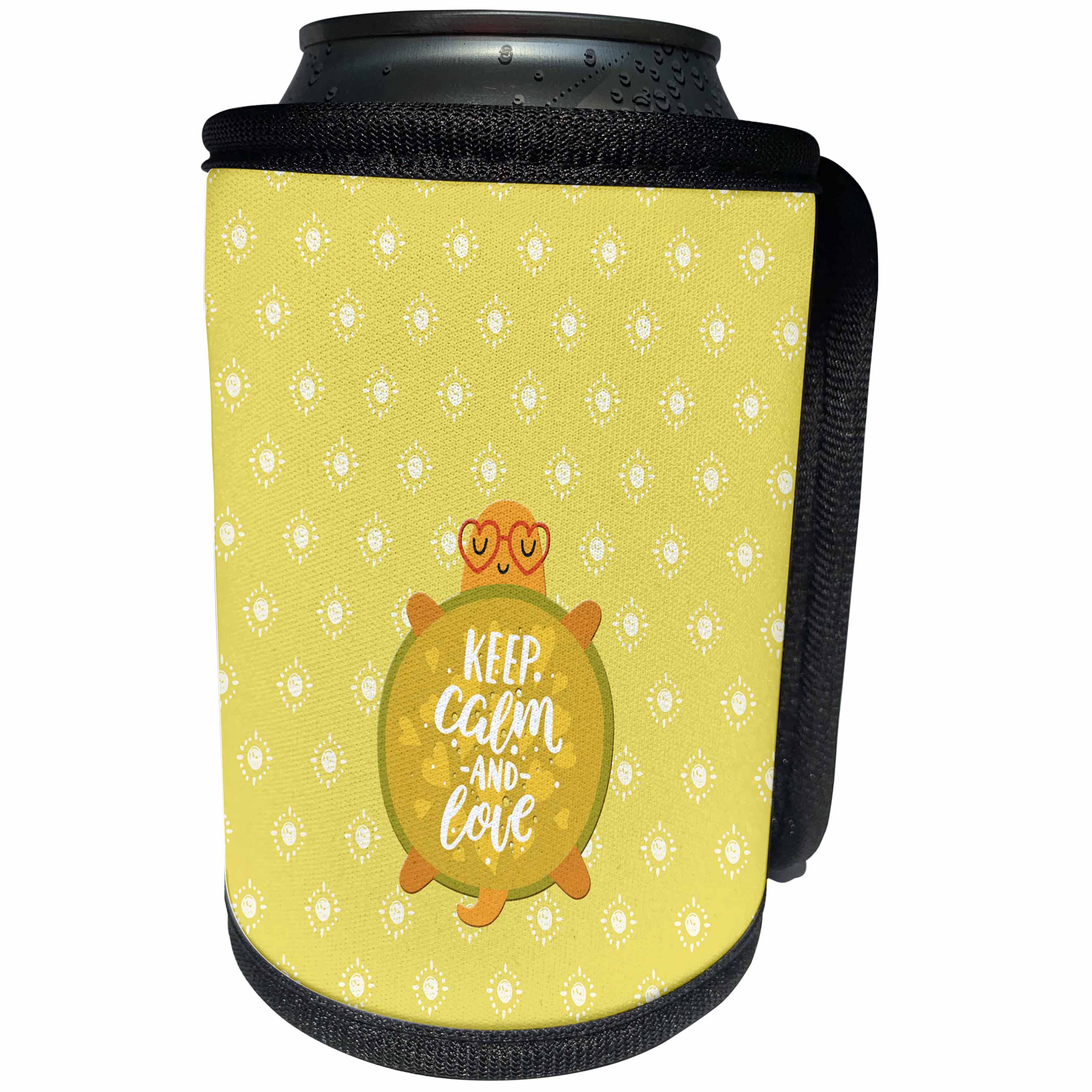 3dRose Uta Naumann Watercolor Illustration Animal - Turtle Children Illustration and Typography - Keep Calm and Love - Can Cooler Bottle Wrap (cc_267036)