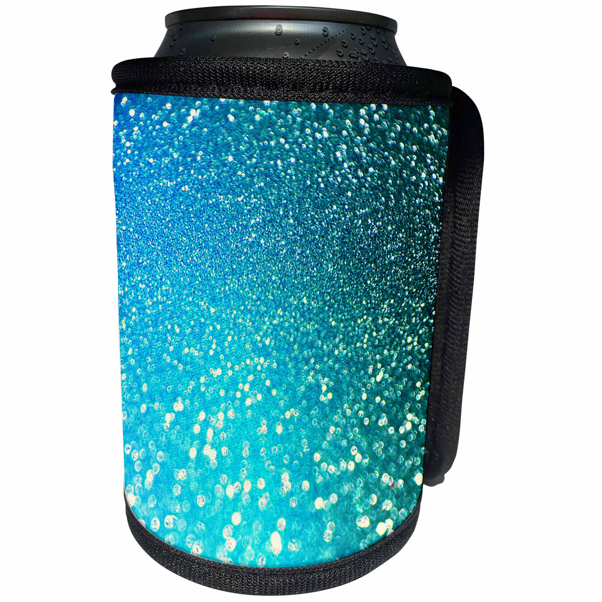 3dRose Uta Naumann Faux Glitter Pattern - Sparkling Luxury Elegant Aqua Teal Blue Faux Glitter Effect Artprint - Can Cooler Bottle Wrap (cc_267050)