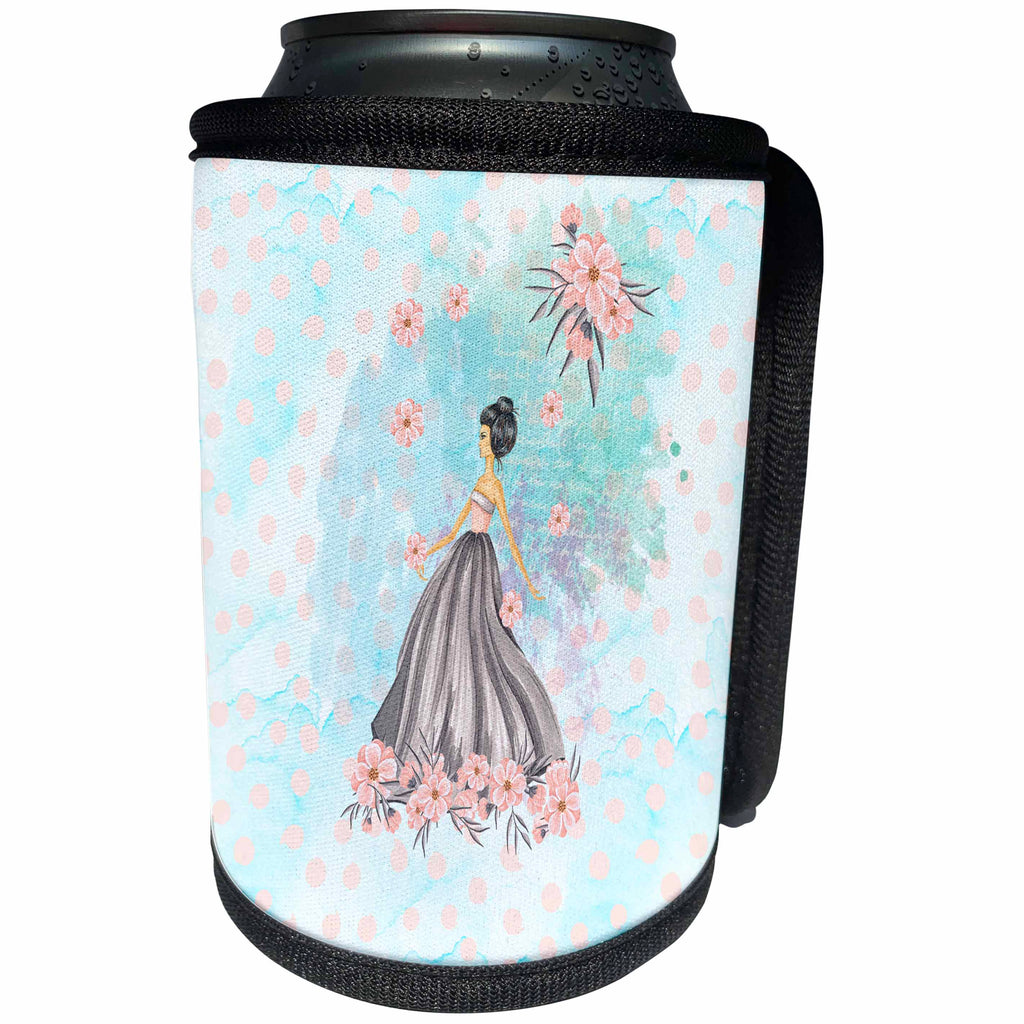 3dRose Uta Naumann Watercolor Illustration - Cool Trendy Fashion Girl Watercolor Illustration for Chic Girls - Can Cooler Bottle Wrap (cc_267054)