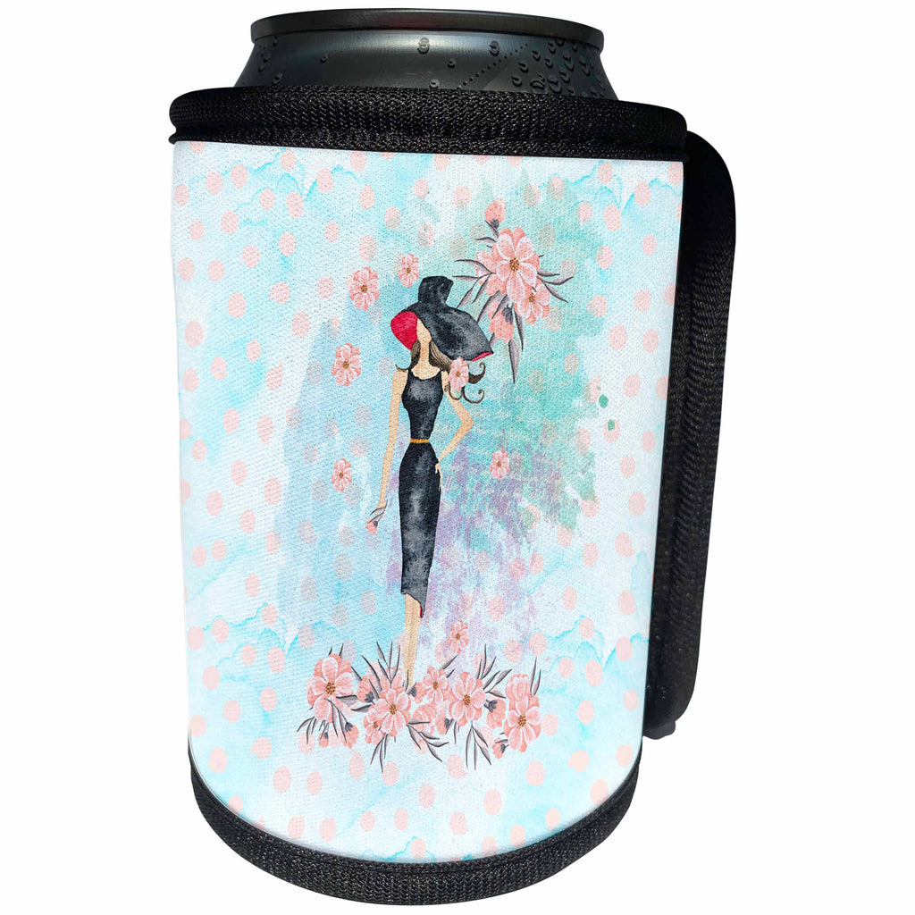 3dRose Uta Naumann Watercolor Illustration - Trendy Fashion Girl Watercolor Illustration for Chic Girlies - Can Cooler Bottle Wrap (cc_267056)