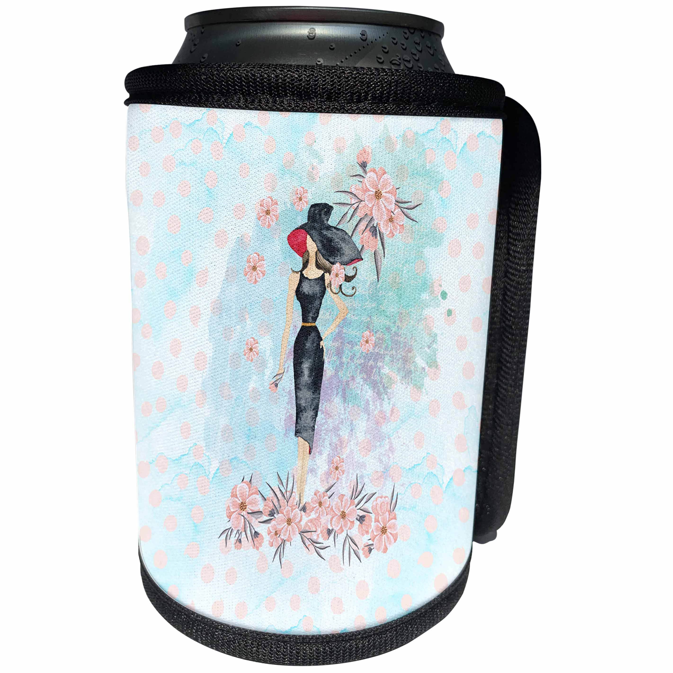 3dRose Uta Naumann Watercolor Illustration - Trendy Fashion Girl Watercolor Illustration for Chic Girlies - Can Cooler Bottle Wrap (cc_267056)