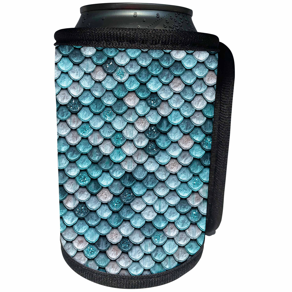 3dRose Uta Naumann Faux Glitter Pattern - Sparkling Teal Luxury Elegant Mermaid Scales Glitter Effect Artprint - Can Cooler Bottle Wrap (cc_267058)