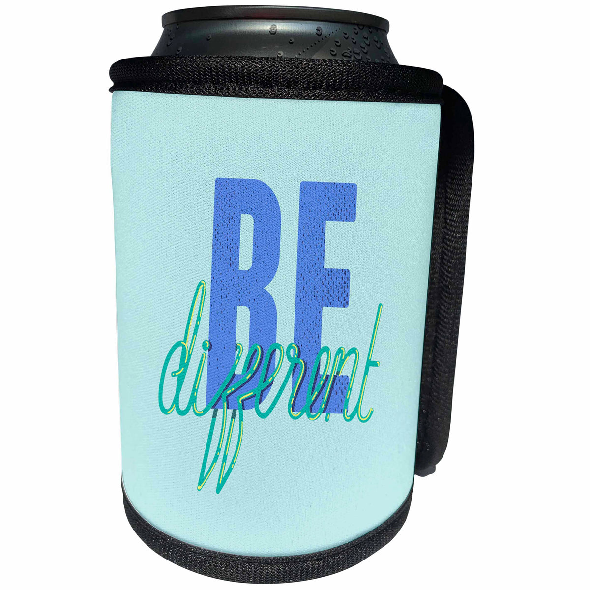 3dRose Uta Naumann Sayings and Typography - Be Different-Trendy Saying on Aqua Blue - Can Cooler Bottle Wrap (cc_267063)
