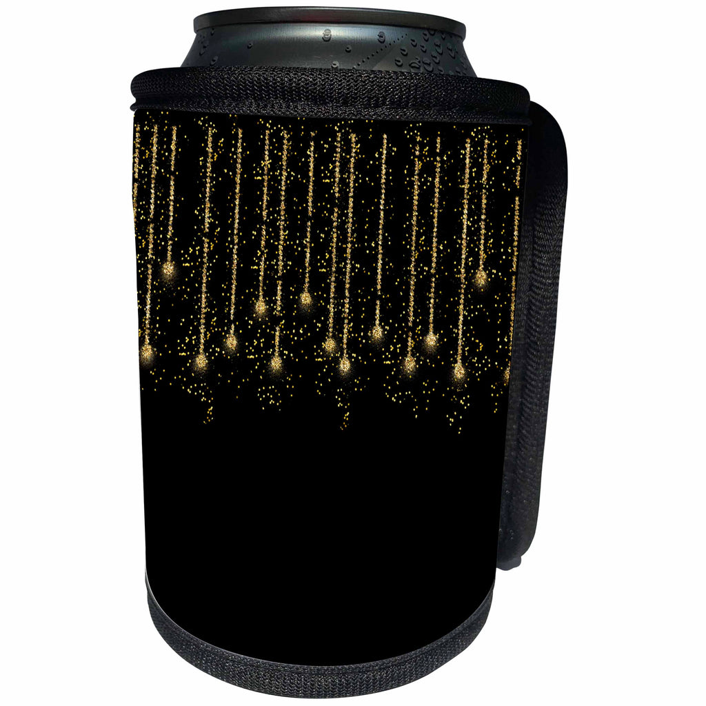 3dRose Uta Naumann Faux Glitter Pattern - Gold Glittery Faux Glitter Chain on Black - Artprint - Can Cooler Bottle Wrap (cc_267073)