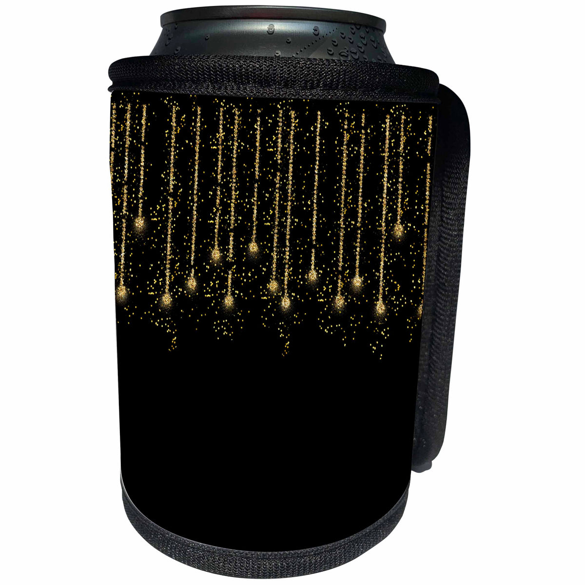 3dRose Uta Naumann Faux Glitter Pattern - Gold Glittery Faux Glitter Chain on Black - Artprint - Can Cooler Bottle Wrap (cc_267073)