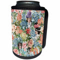 3dRose Uta Naumann Pattern - Pink Retro Woman Head Vintage Rose Flowers and Forget Me Not Pattern - Can Cooler Bottle Wrap (cc_267076)