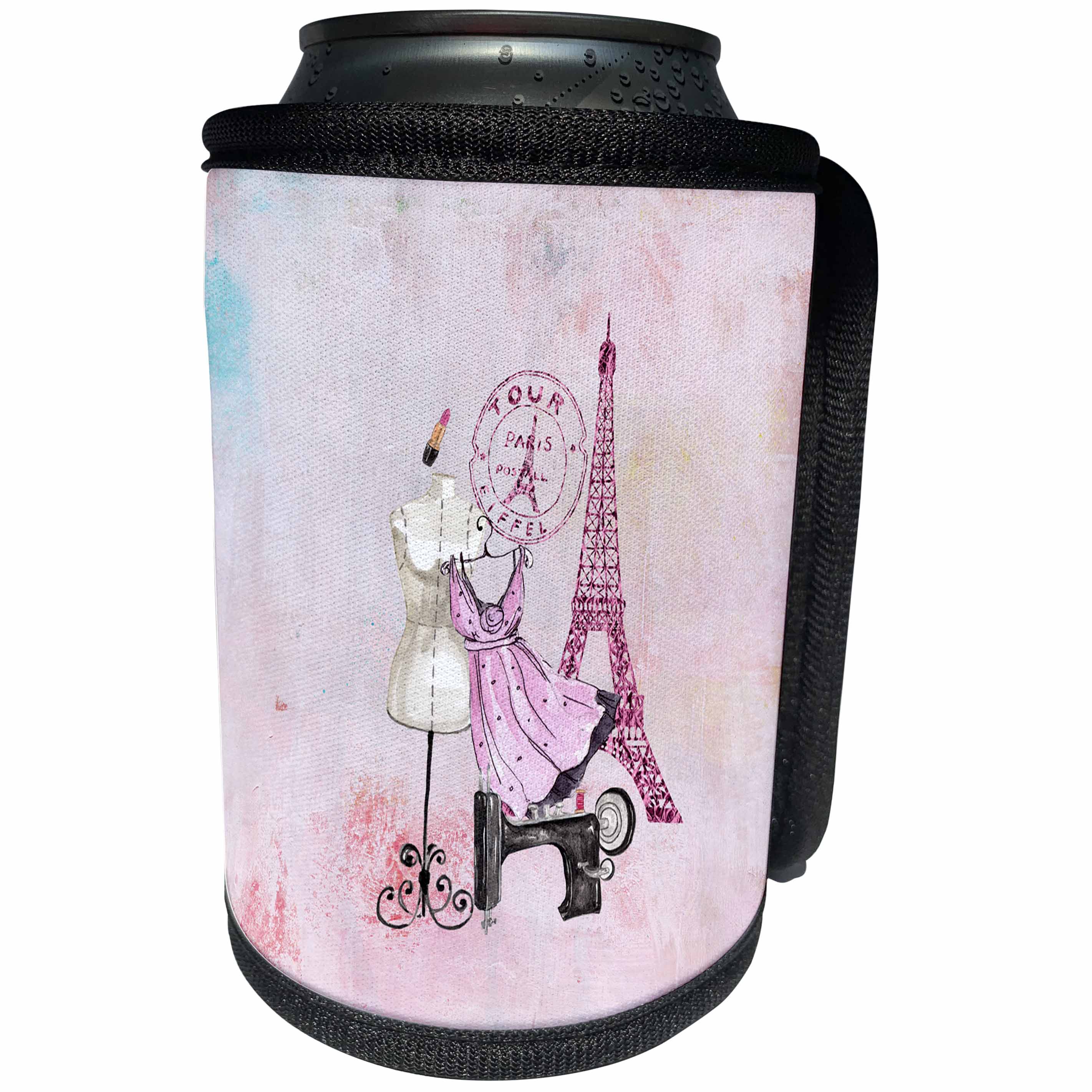 3dRose Uta Naumann Watercolor Illustration - Pink Trendy Fashion Watercolor Illustration for Chic Girls - Can Cooler Bottle Wrap (cc_267083)