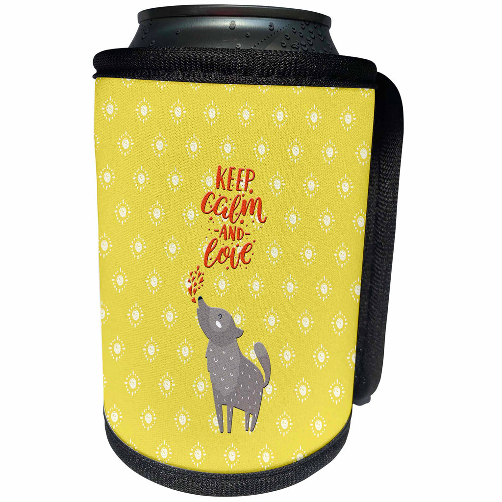 3dRose Uta Naumann Sayings and Typography - Keep Calm and Love - Typography and Wolf Animal Illustration - Can Cooler Bottle Wrap (cc_267086)