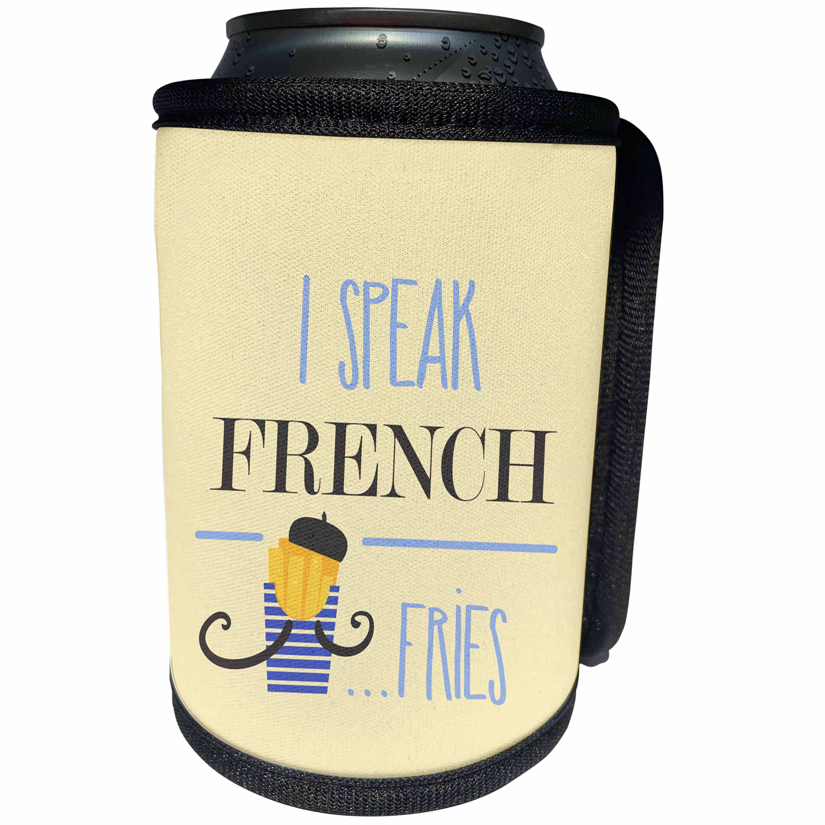 3dRose Uta Naumann Sayings and Typography - I Speak French Fries- Funny Food Typography and Illustration - Can Cooler Bottle Wrap (cc_267090)