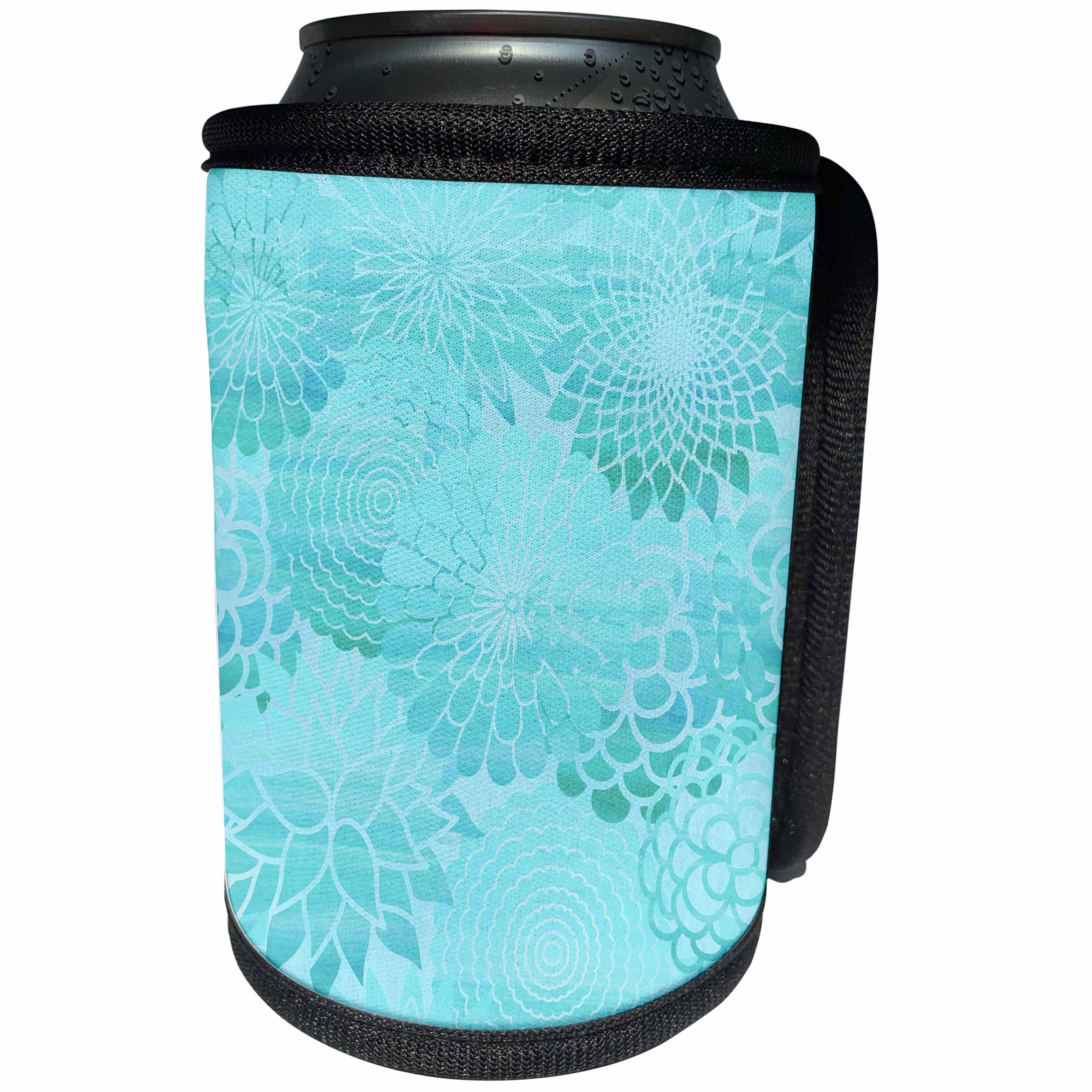3dRose Uta Naumann Pattern - Aqua Teal Floral Watercolor Pattern - Can Cooler Bottle Wrap (cc_267098)
