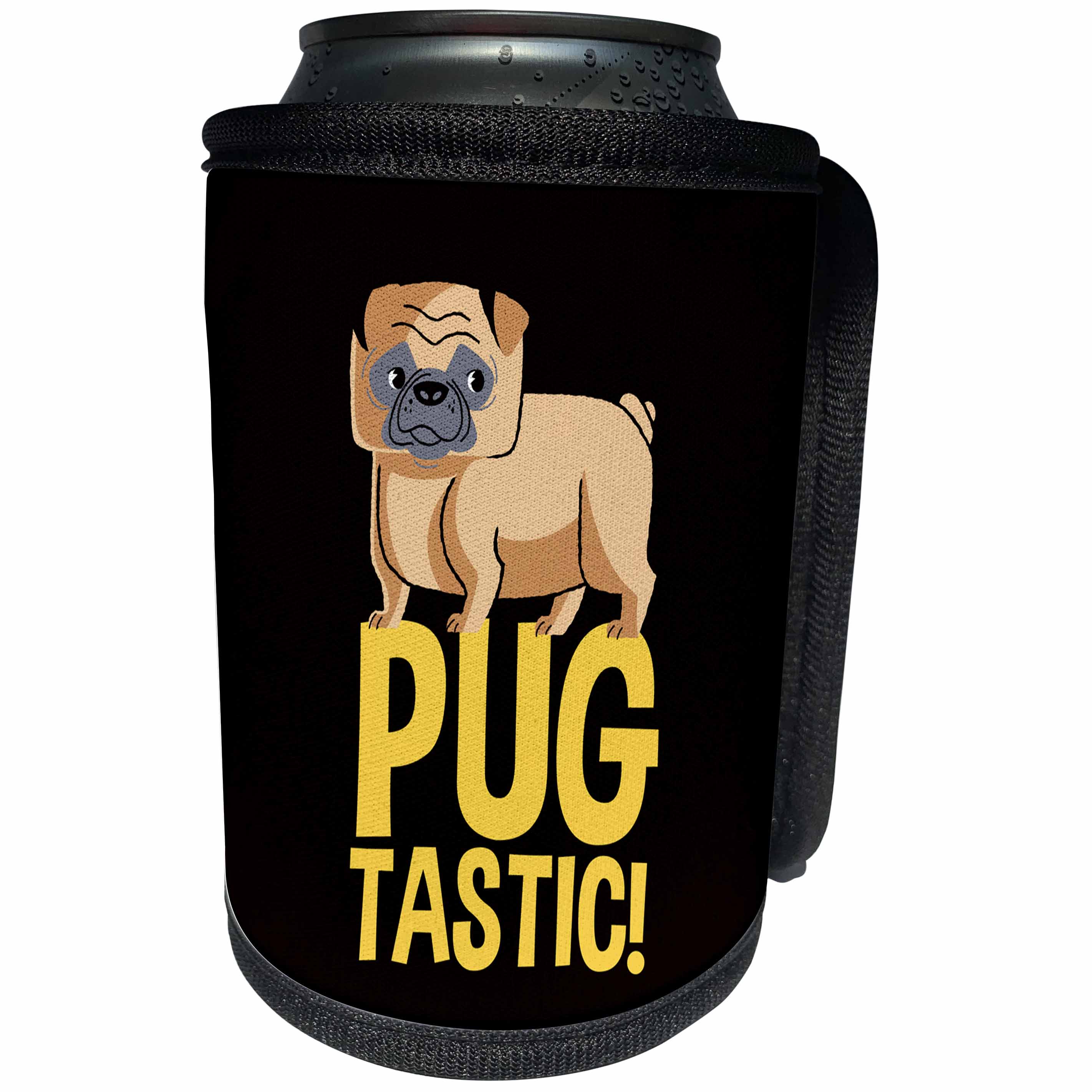 3dRose Uta Naumann Sayings and Typography - Pug Tastic-Funny Animal Puppy Dog Illustration Typography - Can Cooler Bottle Wrap (cc_267114)