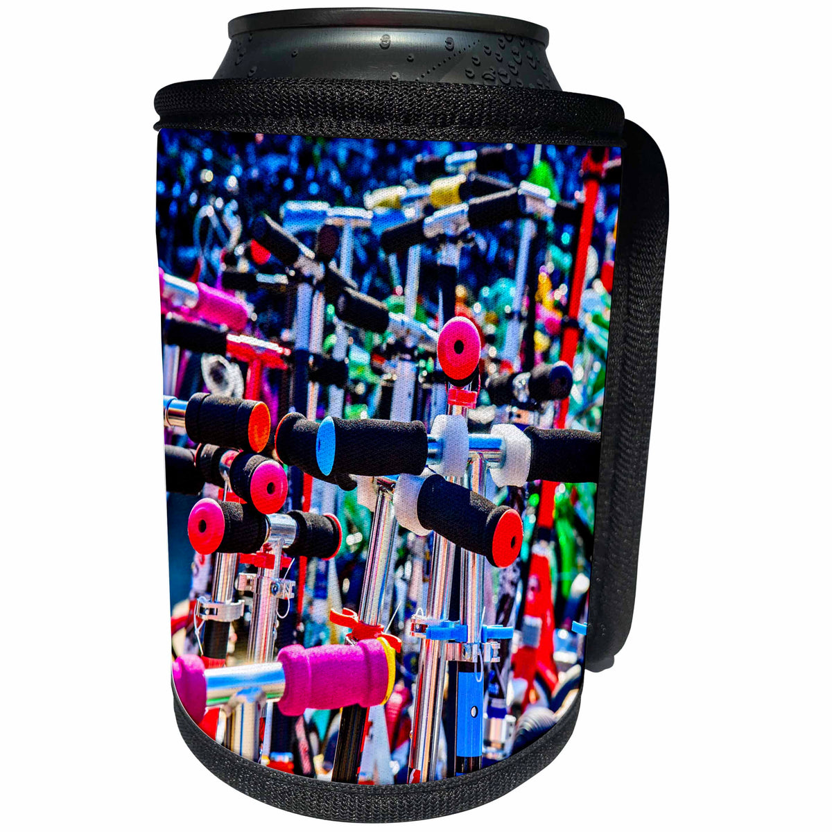 3dRose Alexis Photography - Abstracts - Colorful handle bars. Choose your scooter. Funny abstract - Can Cooler Bottle Wrap (cc_267122)