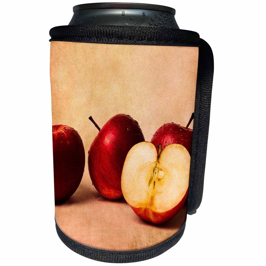 3dRose Alexis Photography - Food Apple - Three and a half red apples in a row - Can Cooler Bottle Wrap (cc_267124)