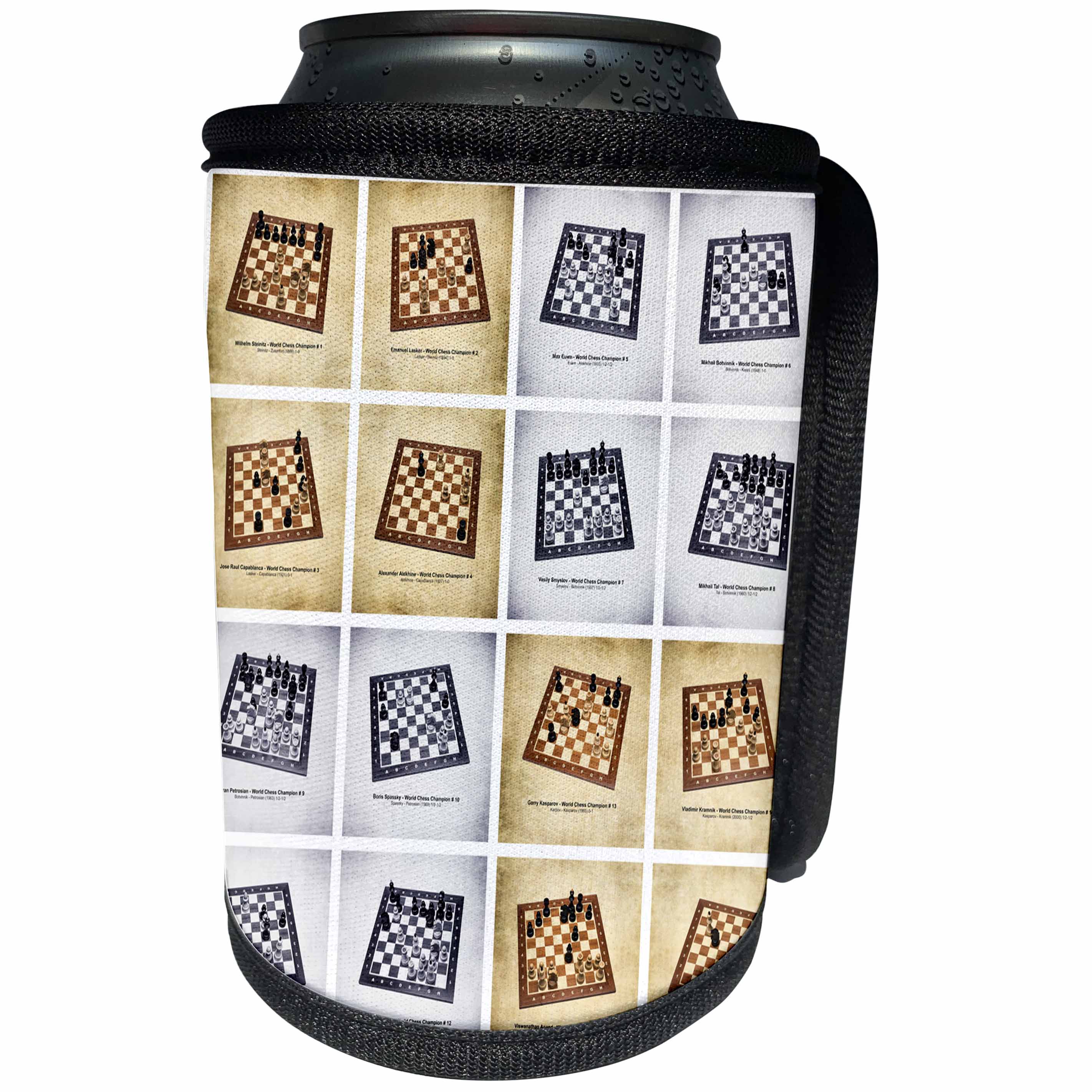 3dRose Alexis Photography - Objects - Sixteen undisputable world chess champions. Winning games positions - Can Cooler Bottle Wrap (cc_267157)