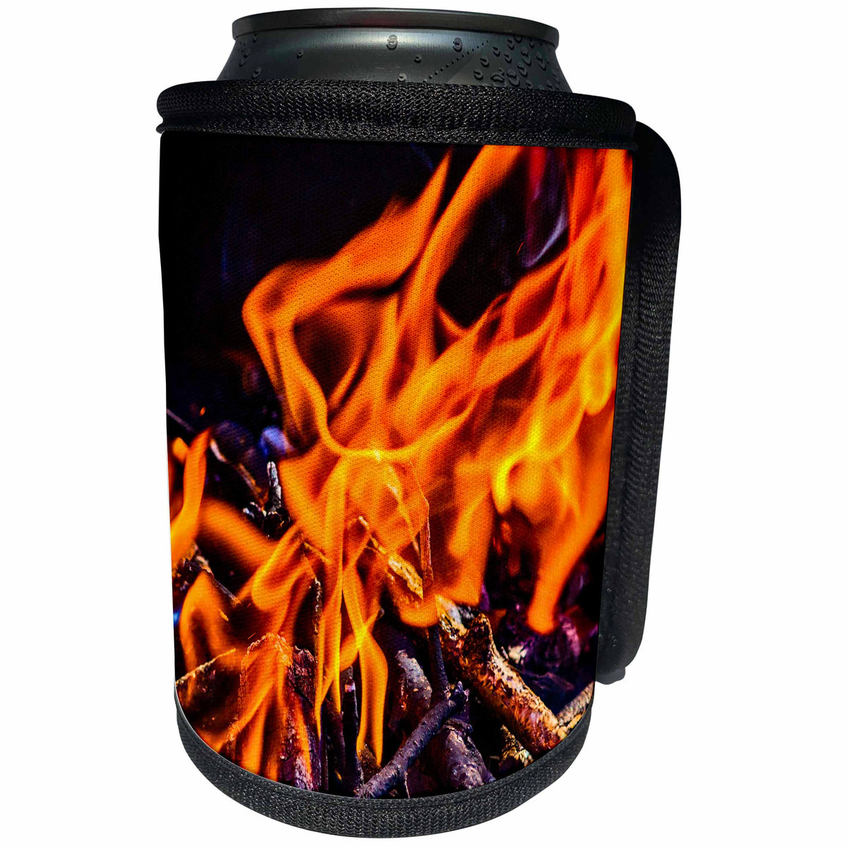 3dRose Alexis Photography - Texture Fire - Wood burns in a small bonfire - Can Cooler Bottle Wrap (cc_267163)