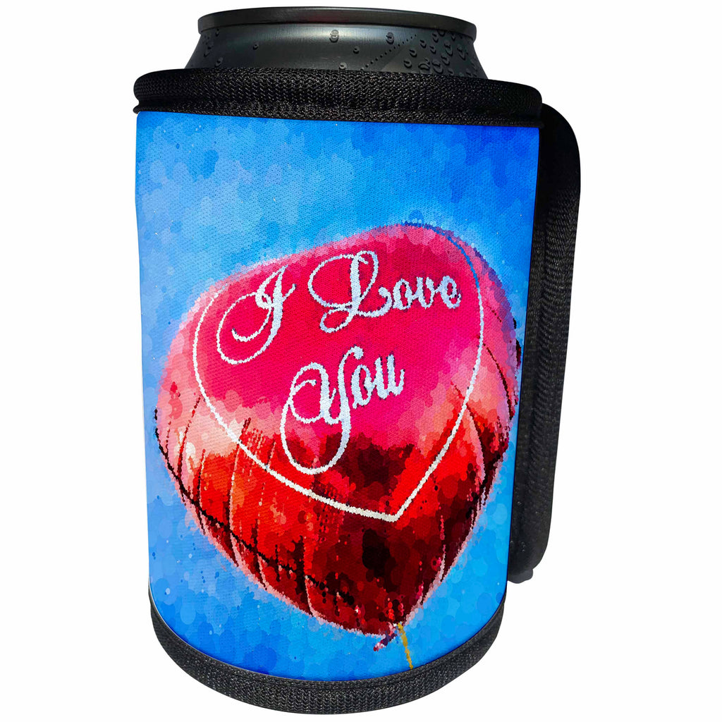 3dRose Alexis Design - Objects - Red toy balloon with I Love You text. Digital painting - Can Cooler Bottle Wrap (cc_267164)