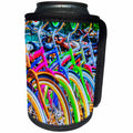 3dRose Alexis Photography - Transport Bike - Colorful bicycles in a row. Summer scene, warm colors - Can Cooler Bottle Wrap (cc_267188)