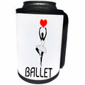 3dRose Alexis Design - Conceptual - Ballet text, ballerina silhouette, red heart, white background - Can Cooler Bottle Wrap (cc_267192)