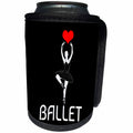 3dRose Alexis Design - Conceptual - Ballet text, ballerina silhouette, red heart, black background - Can Cooler Bottle Wrap (cc_267193)
