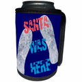 3dRose Alexis Design - Holidays Christmas - Santa Was Here text and snowy footsteps, dark blue background - Can Cooler Bottle Wrap (cc_267203)