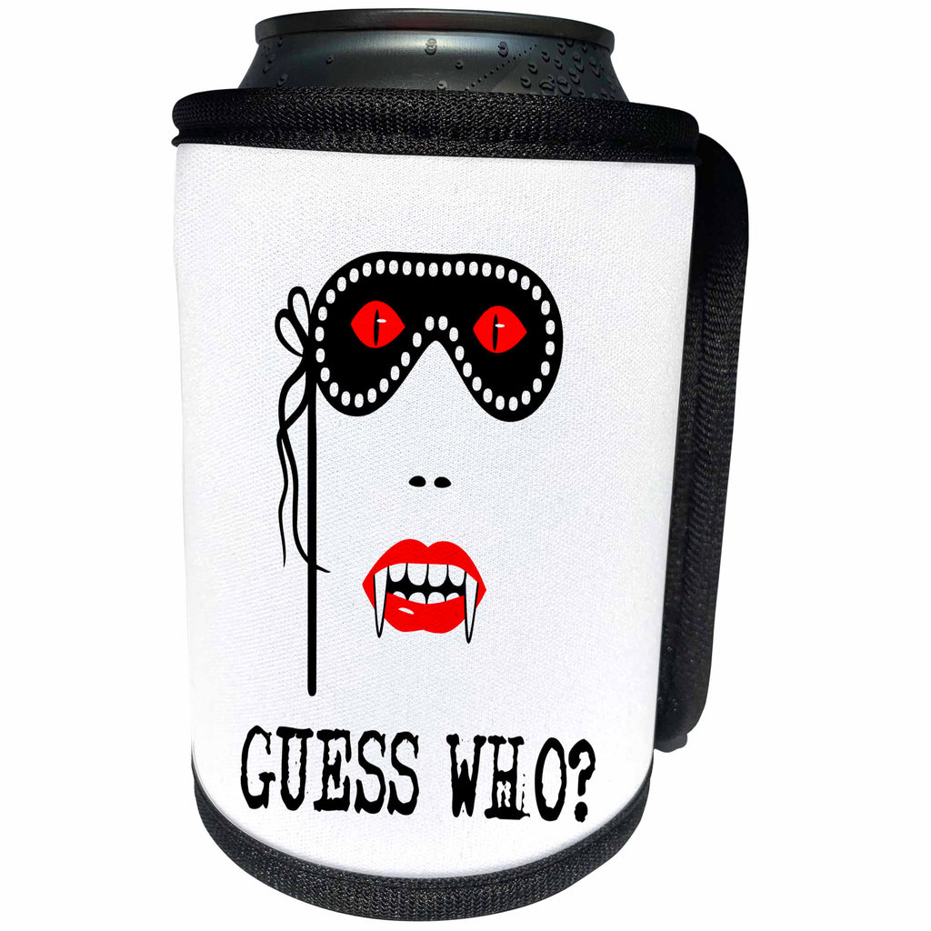 3dRose Alexis Design - Holidays Halloween - Halloween Vampire Woman. Carnival mask. Guess Who - Can Cooler Bottle Wrap (cc_267204)