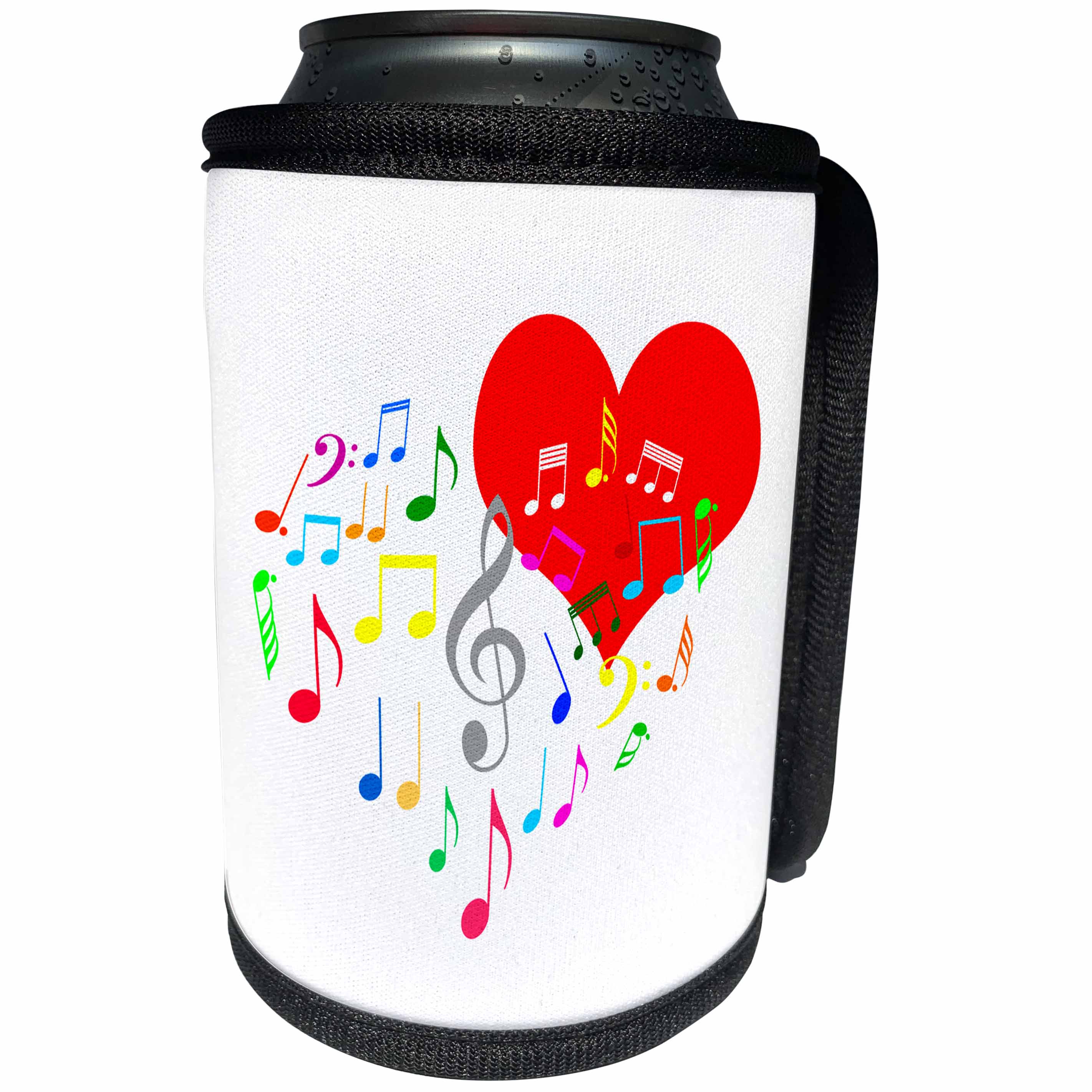 3dRose Alexis Design - Love - Singing Heart. Red heart and colorful music notes. White background - Can Cooler Bottle Wrap (cc_267207)