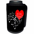 3dRose Alexis Design - Love - Singing Heart. Red heart and white music notes. Black background - Can Cooler Bottle Wrap (cc_267208)