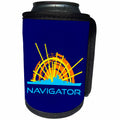 3dRose Alexis Design - Transport - Navigator. Sun, ship silhouette, text navigator. Dark blue background - Can Cooler Bottle Wrap (cc_267211)