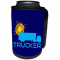 3dRose Alexis Design - Transport - Trucker. Sun, truck image, text trucker. Dark blue background - Can Cooler Bottle Wrap (cc_267213)