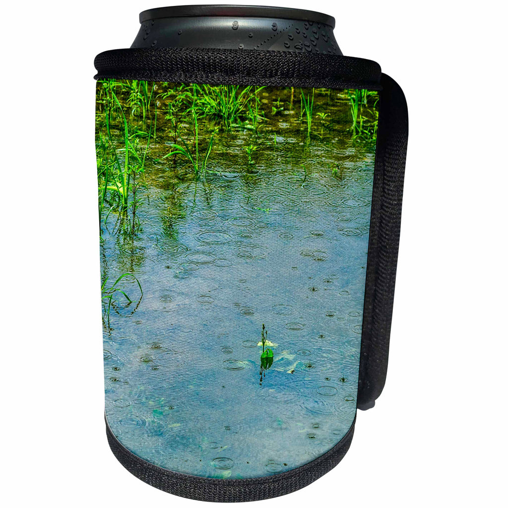 3dRose Alexis Photography - Nature Water - Pond in summer rain. Water plants, rings in the water - Can Cooler Bottle Wrap (cc_267243)