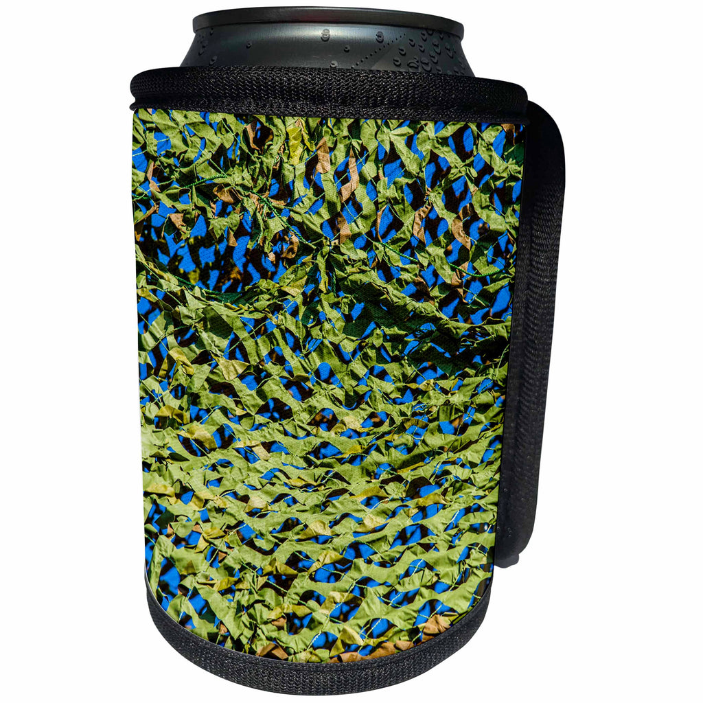 3dRose Alexis Photography - Texture - Green camouflage net, blue sky. Military style texture - Can Cooler Bottle Wrap (cc_267248)